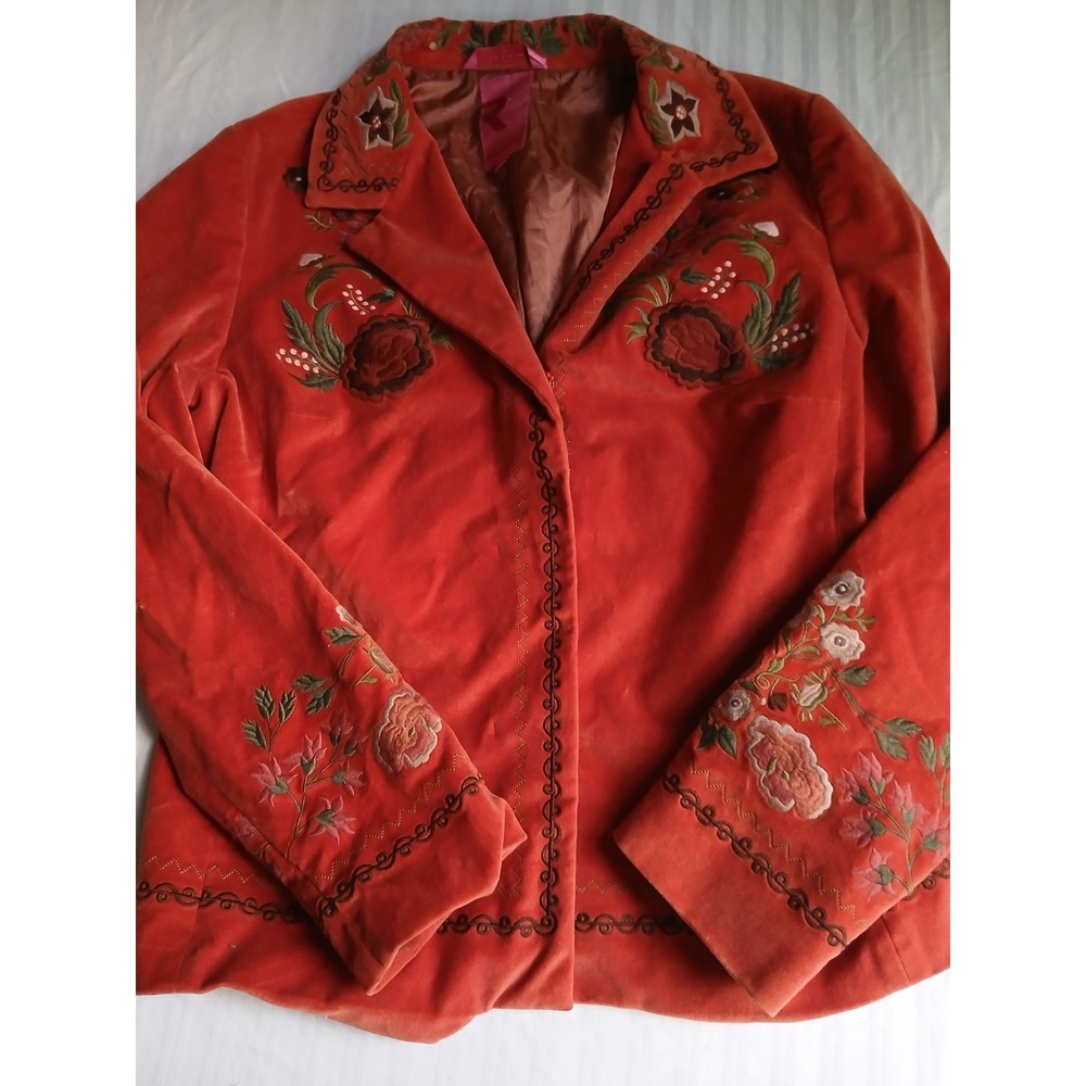 Radley Jacket 6 Floral Embroidered Boho Faux Suede Artsy Lagenlook VTG Western